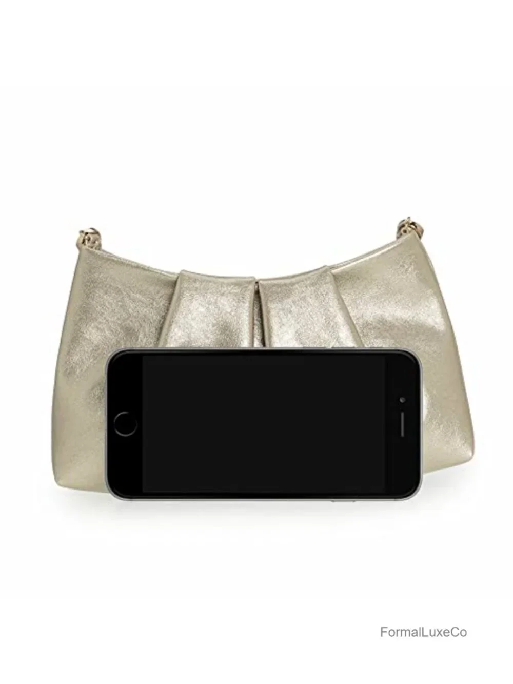 Women Clutch Bag Pleated PU Formal Handbag with Detachable Straps
